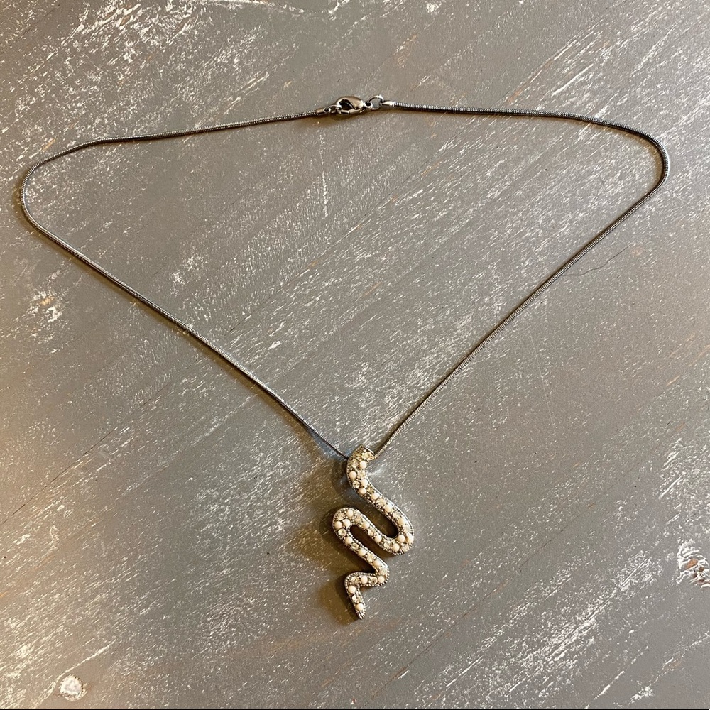 Sterling Silver Necklace Squiggle Statement Charm White Crystal Rhinestones NEW